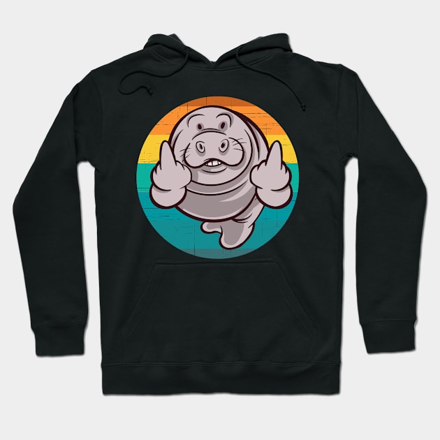 Funny Manatee Vintage Retro Humor Hoodie by Visual Vibes